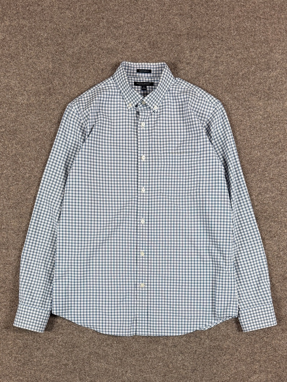 Banana Republic Blue Checkered Button Up Long Sleeve Shirt Men’s M Slim Flex Fit